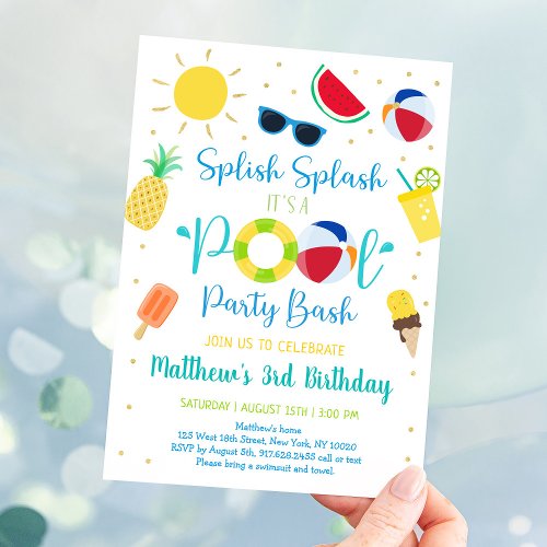 Boy Pool Party Summer Birthday Invitation