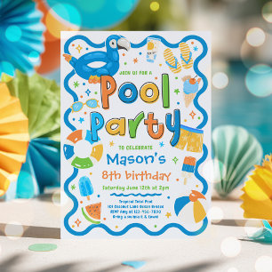 Boy Pool Party Summer Tropical Swimming Birthday  Invitation