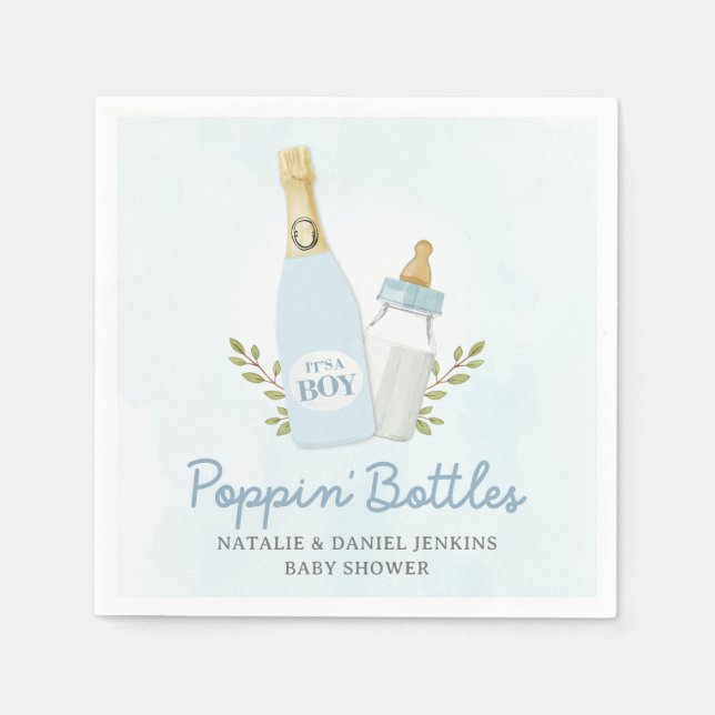 Boy Poppin Bottles Baby Shower Blue  Napkins (Front)