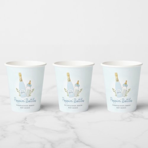 Boy Poppin Bottles Baby Shower Blue  Paper Cups