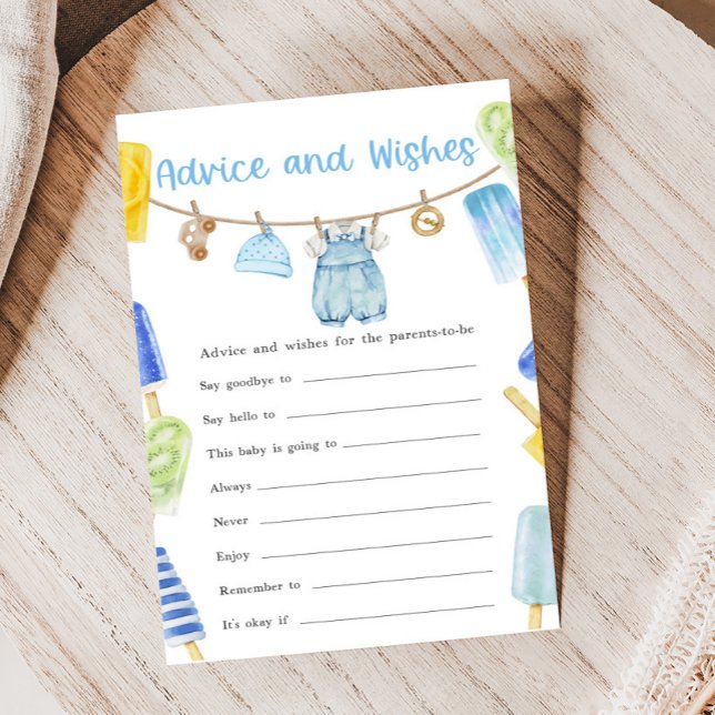 Boy Popsicle Baby Shower Advice and Wishes Game (Ready to Pop Popsicle Baby Shower Game)