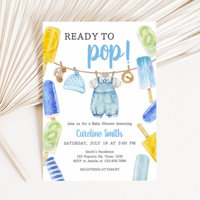 Boy Popsicle Baby Shower Invitation (Boy Ready to Pop Popsicle Baby Shower Invitation)