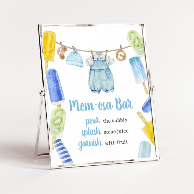 Boy Popsicle Baby Shower Mom Osa Bar Poster (Popsicle Baby Shower Mom Osa Bar Sign)