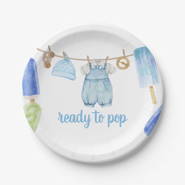Boy Popsicle Baby Shower Paper Plates (Front)