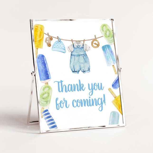 Boy Popsicle Baby Shower Thank you for Coming Poster (Popsicle Baby Shower Thank you for Coming Sign)