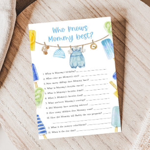 Boy Popsicle Baby Shower Who knows Mommy Game