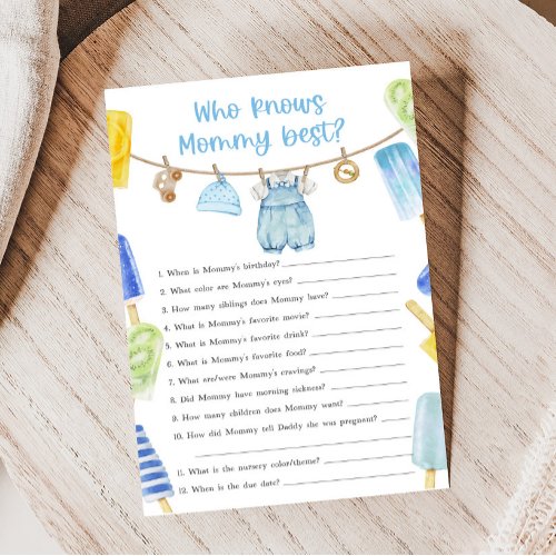 Boy Popsicle Baby Shower Who knows Mommy Game