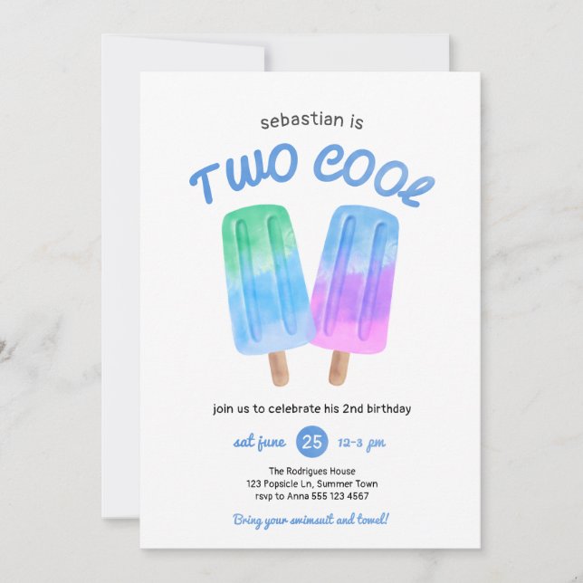 Boy Popsicle Summer 2nd Birthday Invitation (Front)