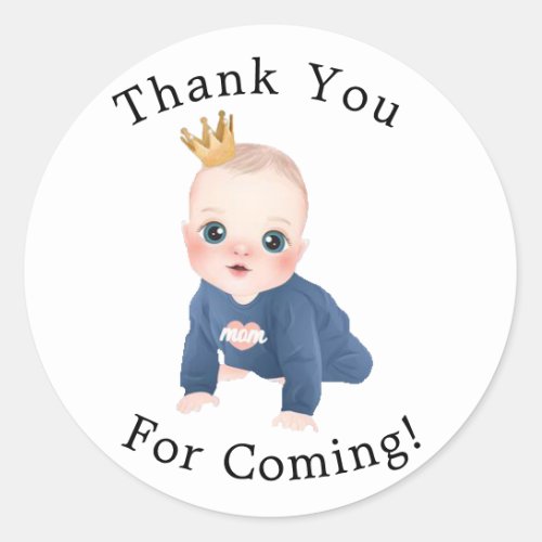 Boy Prince Cartoon Character Baby Shower  Classic Round Sticker