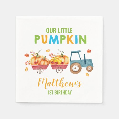 Boy Pumpkin 1st Birthday Blue Harvest Truck Napkins