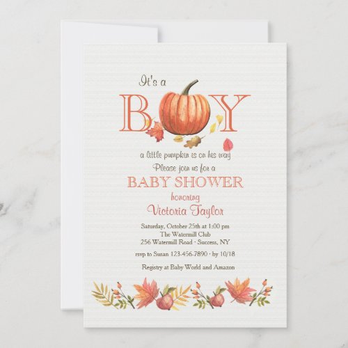 Boy Pumpkin Baby Shower Invitation