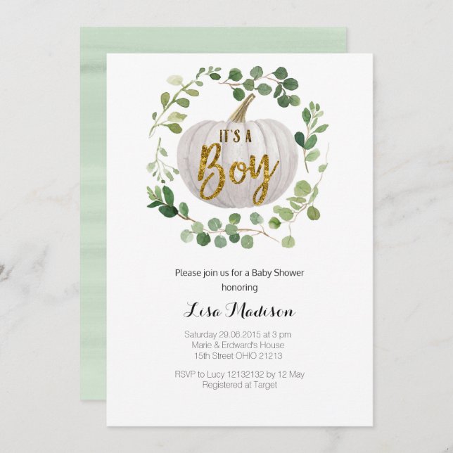 BOY Pumpkin Baby Shower Invitation (Front/Back)