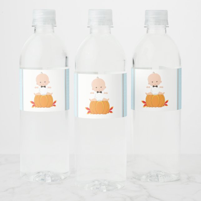 Boy Pumpkin Baby Shower Water Bottle Labels (Bottles)