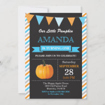 Boy Pumpkin Birthday Invitation Orange and Blue