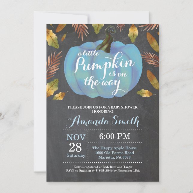 Boy Pumpkin Fall Baby Shower Chalkboard Invitation (Front)
