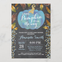 Boy Pumpkin Fall Baby Shower Gold Glitter Invitation