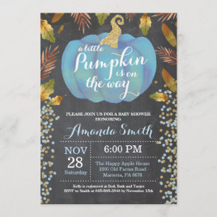 Boy Pumpkin Fall Baby Shower Gold Glitter Invitation