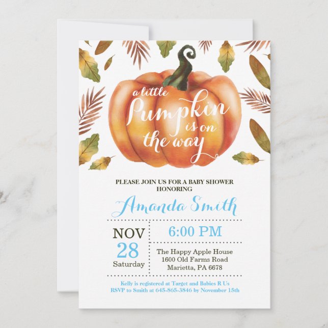 Boy Pumpkin Fall Baby Shower Invitation (Front)