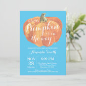 Boy Pumpkin Fall Baby Shower Invitation Blue (Standing Front)