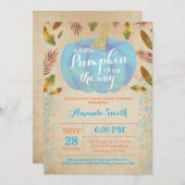 Boy Pumpkin Fall Baby Shower Invitation Gold (Front/Back)