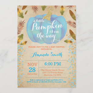 Boy Pumpkin Fall Baby Shower Invitation Gold