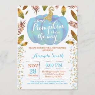 Boy Pumpkin Fall Baby Shower Invitation Gold