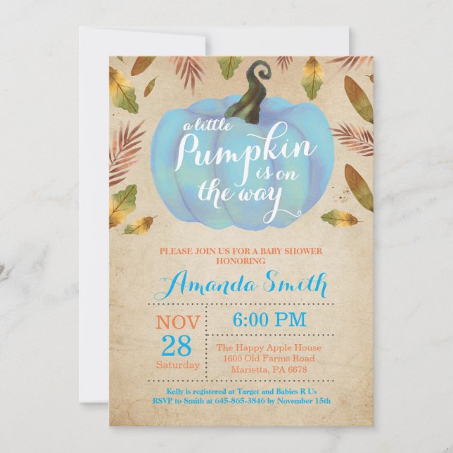 Boy Pumpkin Fall Baby Shower Invitation Vintage (Front)