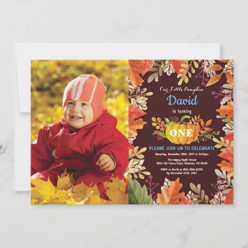 Boy Pumpkin Fall Birthday Invitation