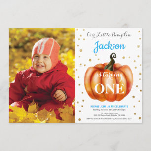 Boy Pumpkin Fall Birthday Invitation Gold
