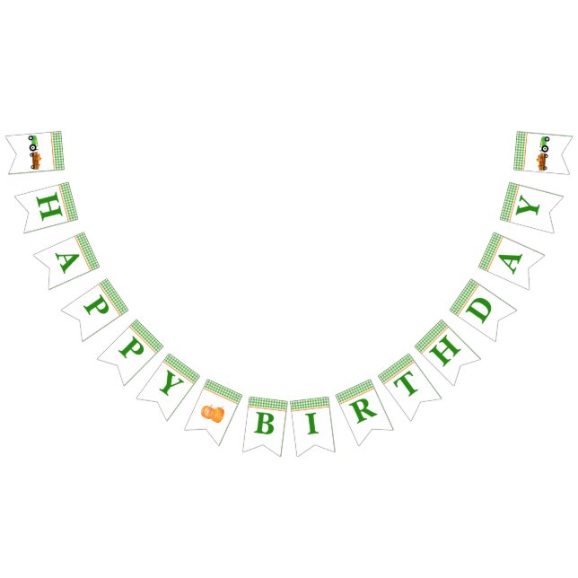 Boy Pumpkin Patch Tractor Green Happy Birthday Bunting Flags (All)