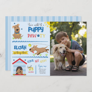 Boy Puppy Birthday Pawty Photo Invitation