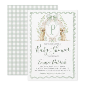 Boy Puppy Dog Baby Shower Preppy Sage Green Invitation