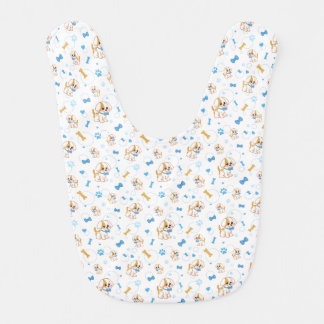 Boy Puppy Dog with Blue Bow Tie Bones Paw Prints Baby Bib