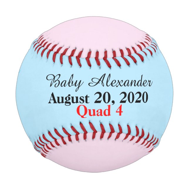 Boy Quad Blue Pink Birth Stats Baseball (Front)