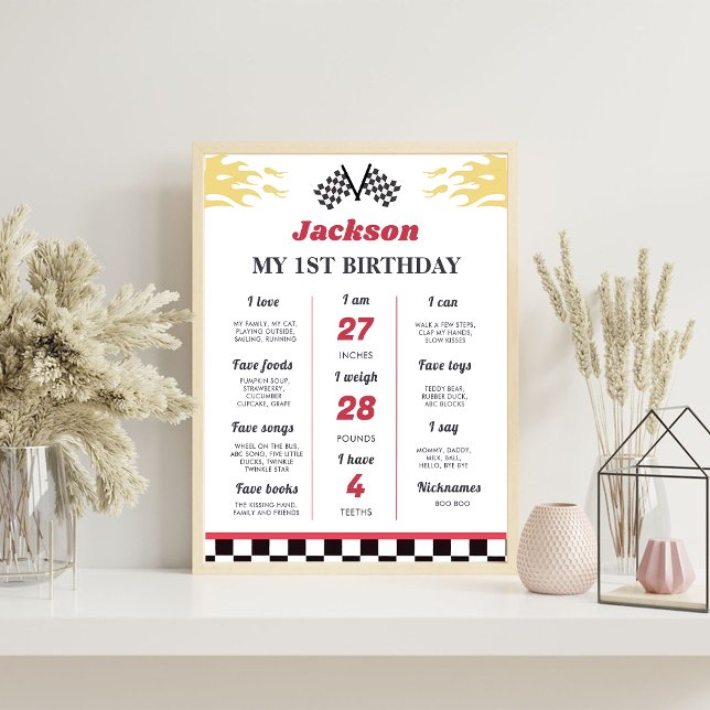 Boy Race Car Birthday Party Milestone Sign (Creator Uploaded)