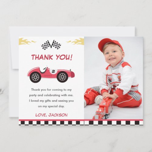 Boy Race Car Birthday Party Thank You Card