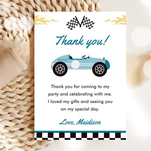 Boy Race Car Birthday Party Thank You Card