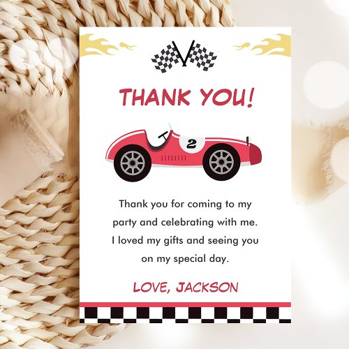 Boy Race Car Birthday Party Thank You Card