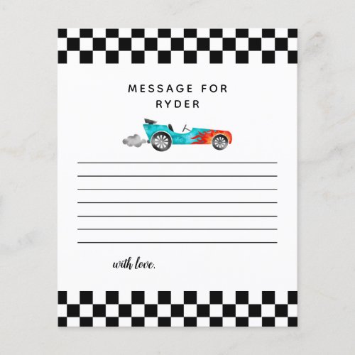 Boy Race Car Birthday Party Time Capsule Note Card