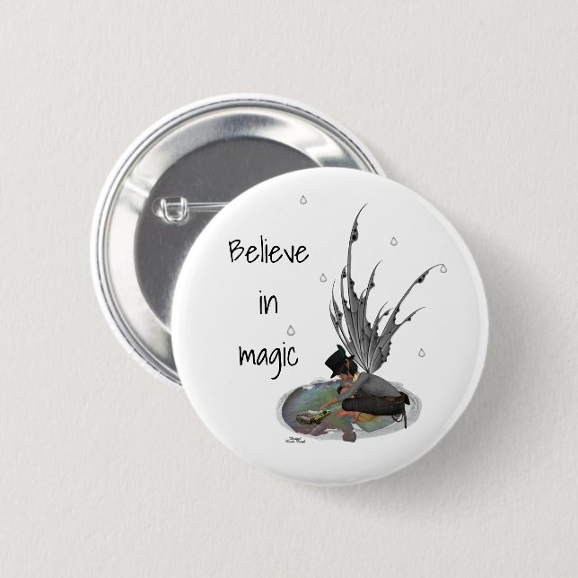 Boy Rain Fairy With Frog Pin Button (Front & Back)
