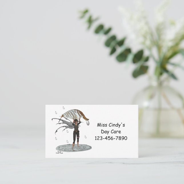 Boy Rain Fairy With Leaf Business Cards (Standing Front)