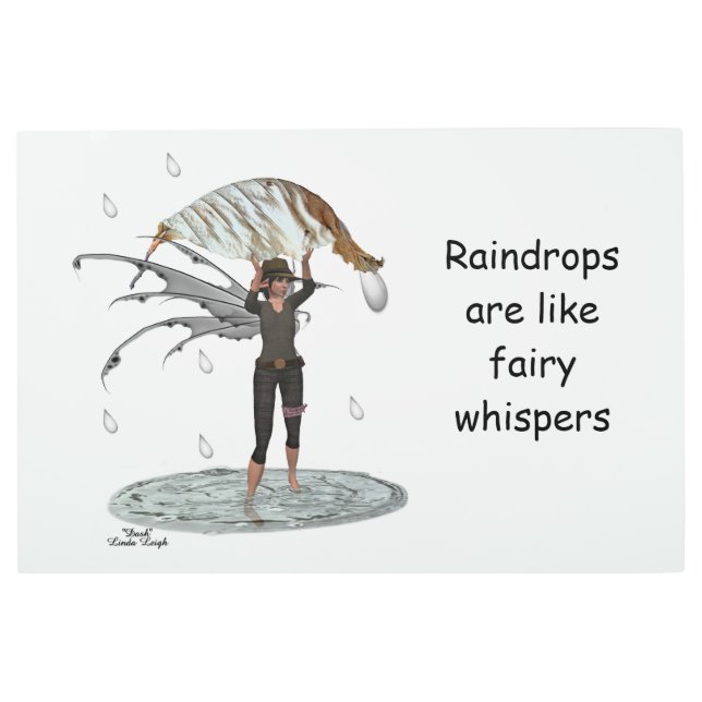Boy Rain Fairy With Leaf Metal Wall Art (Front)