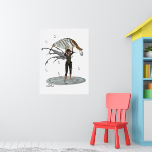 Boy Rain Fairy With Leaf Poster