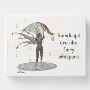 Boy Rain Fairy With Leaf Wood Box Sign