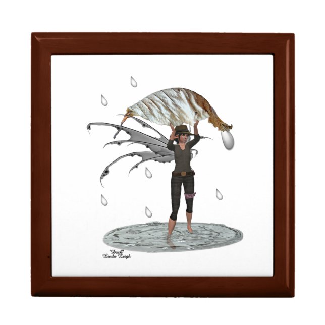 Boy Rain Fairy With Leaf Wood Keepsake Box (Front)