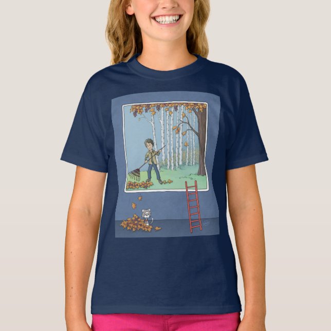 Boy raking leaves  T-Shirt (Front)