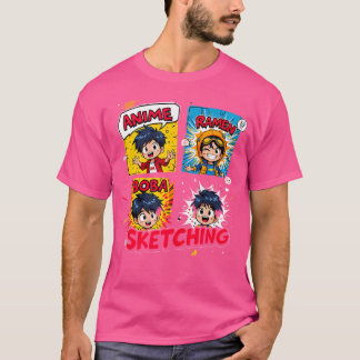Boy Ramen Boba Tea Bubble Tea Sketching Cute T-Shirt