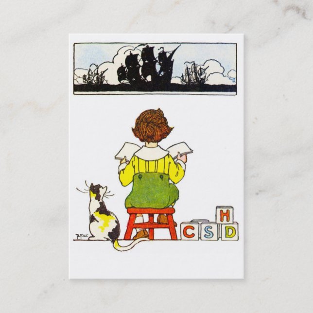 Boy reading business card (Front)