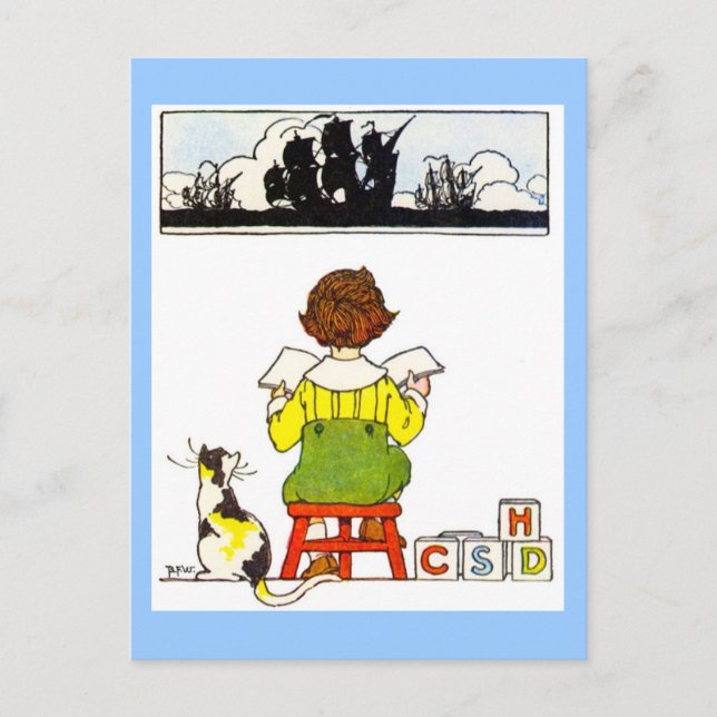 Boy reading postcard (Front)