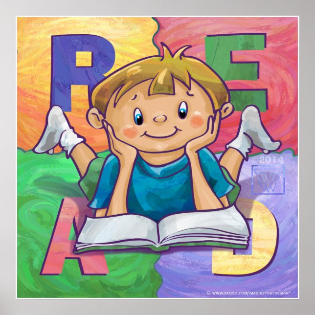 Boy Reading READ Colorful Poster (Front)
